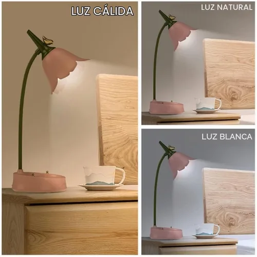 Vista 3 de MAGICKK Lámpara de escritorio LED de flores, luz de mesa inalámbrica ajustable con cuello de ganso, regulable, táctil, recargable con batería