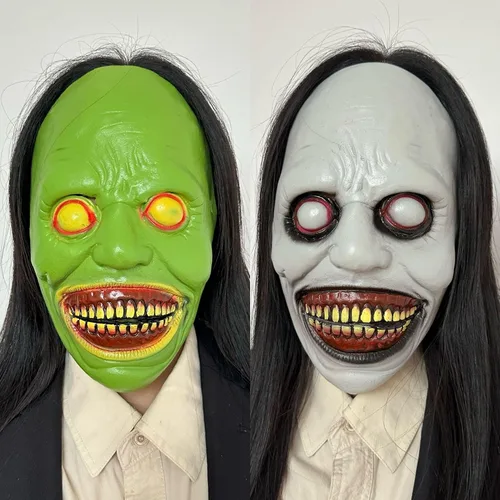 Vista 7 de Máscara de terror de Halloween para adultos, sonrisa, demonio, terror, fantasma, máscara espeluznante del mal de Halloween, máscara de demonio