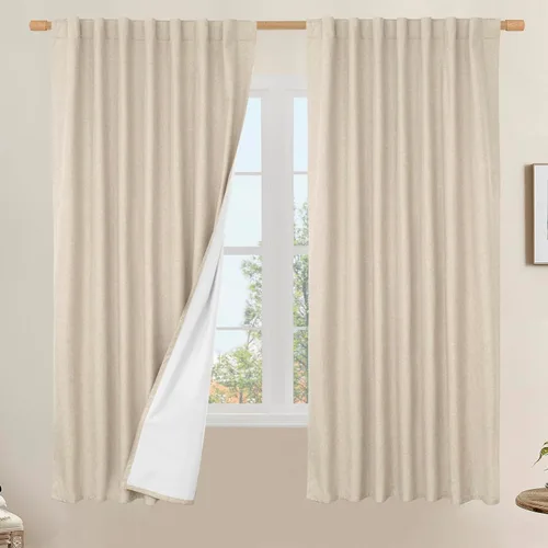 Vista 145 de LAMIT Cortinas opacas cortas de lino de 30 pulgadas para ventanas de cocina sobre el fregadero, cortinas de café texturizadas de lino marfil