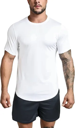 Vista 4 de GYM REVOLUTION Paquete de 5 camisetas de entrenamiento para hombre, hipster, dobladillo curvado, fitness, hip hop