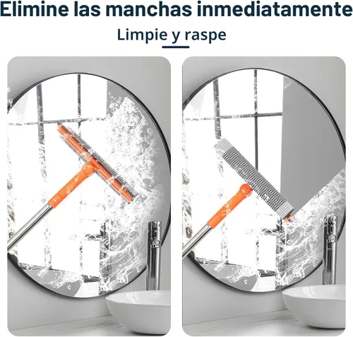 Vista 5 de Escobilla de ventana profesional, limpiador de ventanas 2 en 1 con mango largo de acero inoxidable, escobilla de esponja para ventana de coche