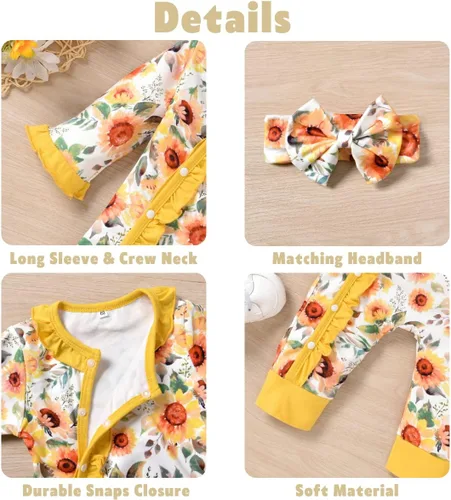 Vista 2 de Aalizzwell Mameluco para bebé niña, ropa de otoño e invierno con accesorios