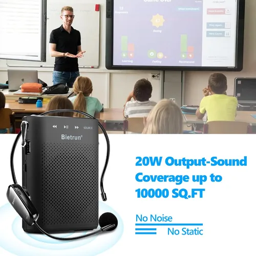 Vista 2 de Bietrun Amplificador de voz para profesores con Bluetooth, amplificador de voz inalámbrico recargable portátil con micrófono para auriculares