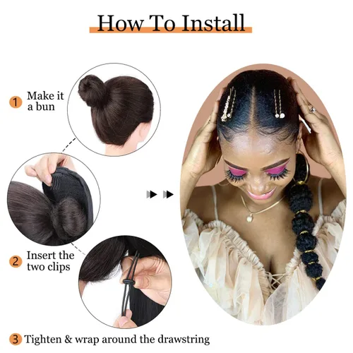 Vista 5 de Extensión de cola de caballo afro rizada con burbuja para mujeres negras de 18 pulgadas de largo, cola de caballo con cordón natural negro, clip