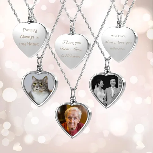 Vista 15 de Personalized Master Collar personalizado de urna de cremación con foto y texto, collar de urna de corazón para cenizas, joyería de recuerdo