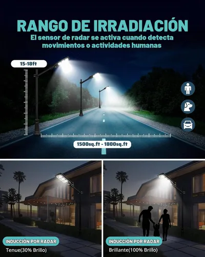 Vista 2 de Lovus - Paquete de 2 luces solares de 3600 W para exteriores, IP65, impermeable, luz LED de seguridad con sensor de movimiento, luz