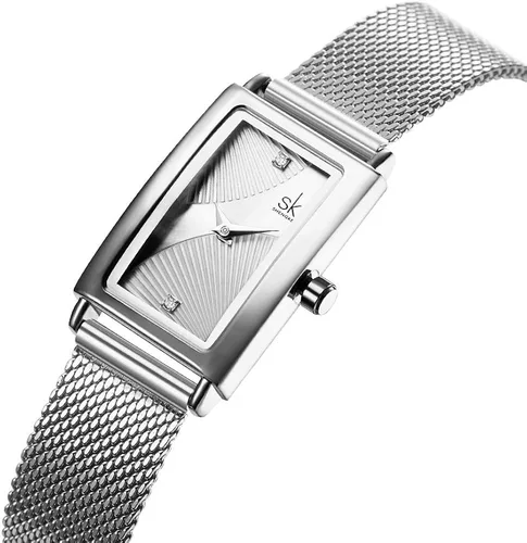 Vista 2 de SHENGKE Reloj rectangular de cuarzo para mujer, con correa de malla milanesa de acero inoxidable, para negocios, casual, clase, Reloj de cuarzo