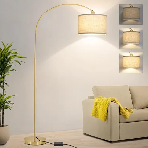 Vista 18 de Lámpara de pie regulable, lámpara de pie de arco con atenuador, lámpara de pie negra con pantalla colgante ajustable, luz de lectura alta sobre