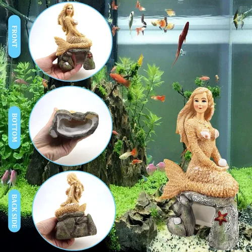 Vista 5 de Estatua de sirena para acuario, estatua de sirena, decoración de pecera, escultura de sirena, adornos de resina para decoración de peceras