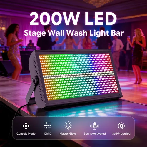Vista 2 de Luz LED para arandela de pared, barra de iluminación de escenario de 200 W, luces de fiesta DJ, luces de discoteca, control DMX profesional