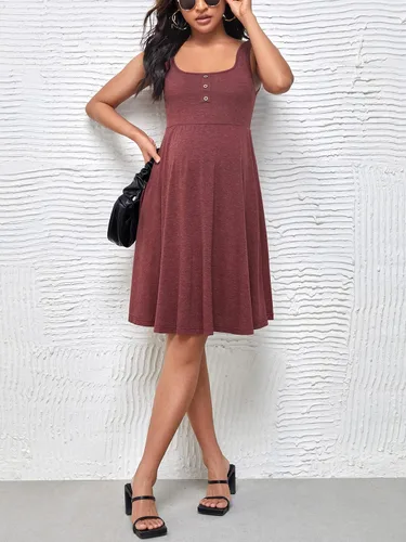 Vista 2 de OYOANGLE Vestido de maternidad para mujer, casual, sin mangas, con vuelo, suelto, sin mangas, para verano