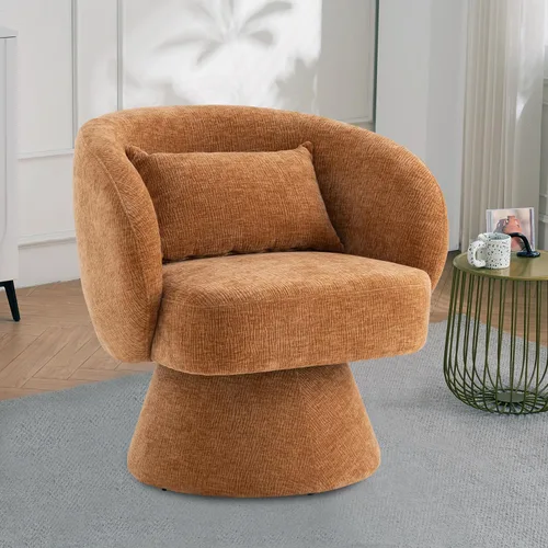 Vista 9 de Silla giratoria de 360°, moderna silla de barril de terciopelo con almohada, sofá individual tapizado para sala de estar, dormitorio, oficina. Gris
