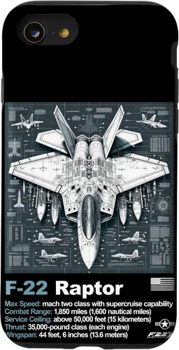 Vista 18 de F22 Raptor Fighter Jet Blueprint - Funda para iPhone 16, diseño técnico y especificaciones