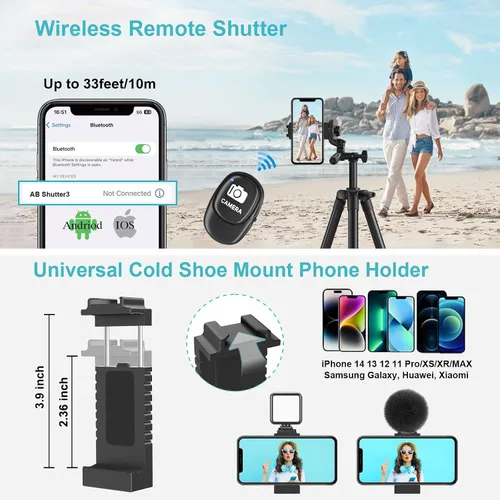 Vista 10 de Trípode para cámara de 71 pulgadas, trípode versátil para teléfono celular con soporte remoto inalámbrico para teléfono y bolsa de transporte