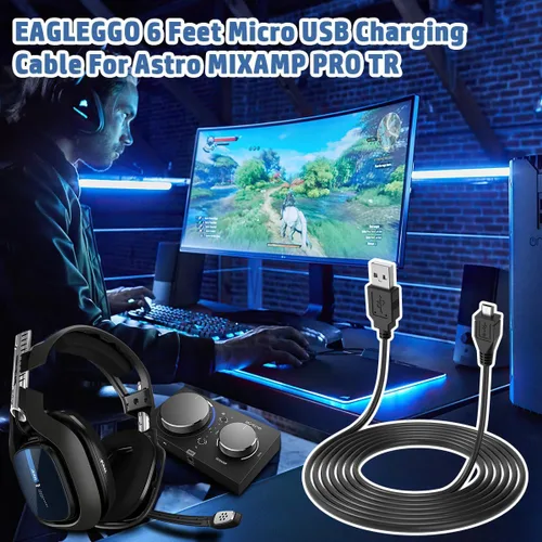 Vista 7 de EAGLEGGO Cable de carga micro USB (6.6 ft), para Astro MIXAMP PRO TR, USB 2.0, 6.5 pies, negro