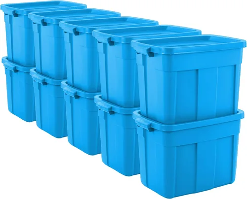 Vista 8 de Rubbermaid Roughneck Tote - Paquete de 6 unidades, 14 galones, fabricado en Estados Unidos, color azul patrimonio, contenedores de almacenamiento