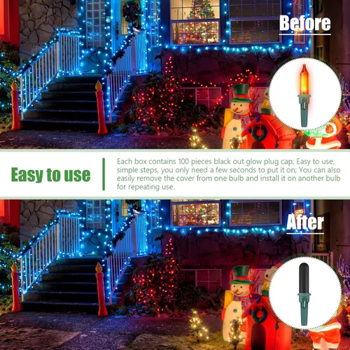Vista 7 de Zonon 100 piezas sin tapas incandescentes de cristal de Navidad LED Glow Plug Cap Light Blackout Caps No Glow Caps Cubierta negra para luces
