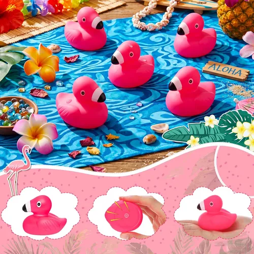 Vista 2 de Honoson Pato de goma flamenco rosa flamenco recuerdo de fiesta juguete piscina flotante chirriante pato de goma para decoración de fiesta