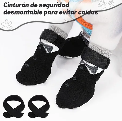 Vista 3 de PETLOFT Calcetines antideslizantes para perro, 4 piezas calcetines antideslizantes para interiores con correa de cierre desmontable ajustable