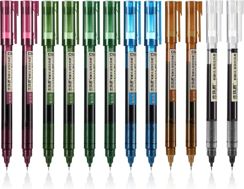 Vista 9 de Frienda 12 piezas bolígrafos de bola rodante de 0.5 mm japoneses de punta fina de secado rápido, tinta líquida, escritura suave para oficina y Negro