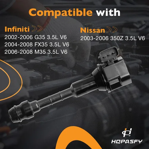 Vista 2 de Paquetes de bobina de encendido HQPASFY, Compatibles con Infiniti G35/FX35/M35 2003-2008, Nissan 350Z 2003-2006 3.5L V6, Reemplaza # 22448-AL61C