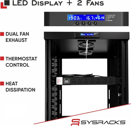 Vista 4 de Sysracks - Gabinete de servidor insonorizado de 12U, 19 pulgadas, puerta de cristal