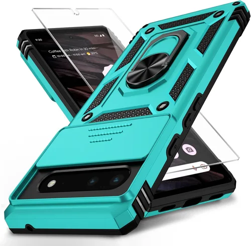 Vista 7 de Funda para Google Pixel 6 con cubierta para lente de cámara, protector de pantalla HD, protección contra caídas de grado militar de 10 pies, soporte