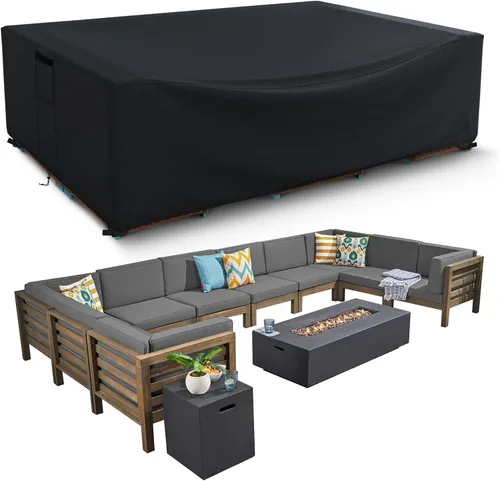 Vista 14 de Fundas para muebles de patio impermeables, resistentes 600D, fundas para muebles de exterior para sofá seccional exterior, resistente al desgarro