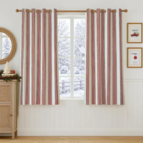 Vista 74 de DriftAway Chris Linen - Cortinas opacas con capa térmica y reductora de sonido, 63 pulgadas de largo para dormitorio, cortinas estampadas a rayas