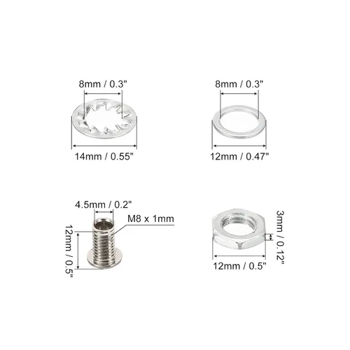 Vista 2 de PATIKIL Tornillos huecos de cabeza redonda M8x12mm, 4 en 1/60 piezas con orificio pasante con tuerca hexagonal y junta