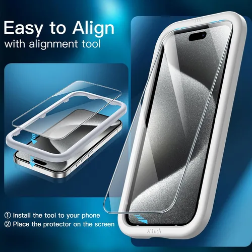 Vista 7 de JETech Funda 5 en 1 para iPhone 15 Pro Max de 6.7 pulgadas con 2 protectores de pantalla de vidrio templado y protector de lente de cámara, no se