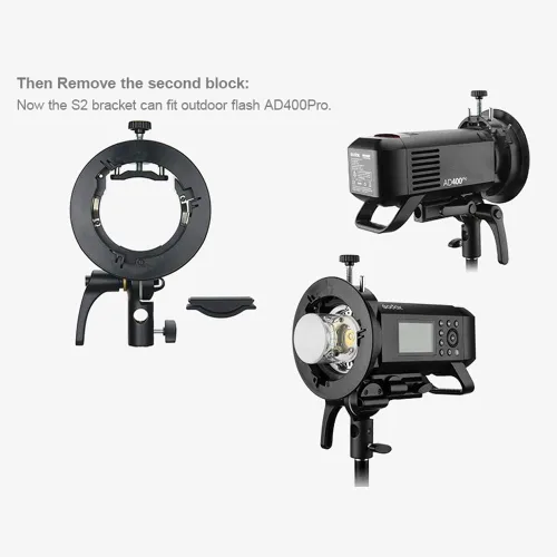 Vista 3 de Godox Soporte S2 tipo S Speedlite Soporte Bowens Mount para Godox V100 AD200Pro II V1 AD200Pro AD400Pro AD200 y otros flashes, control
