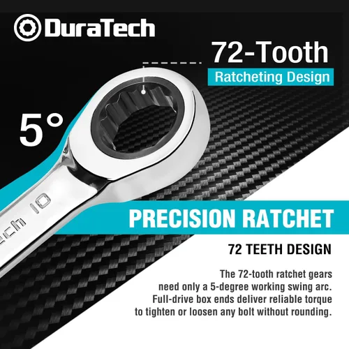 Vista 3 de DURATECH Llave combinada de trinquete rechoncha de 0.394 in, métrica, CRV