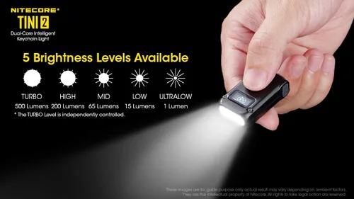 Vista 4 de NITECORE TINI 2 Dual LED recargable llavero luz - 500 lúmenes (negro)