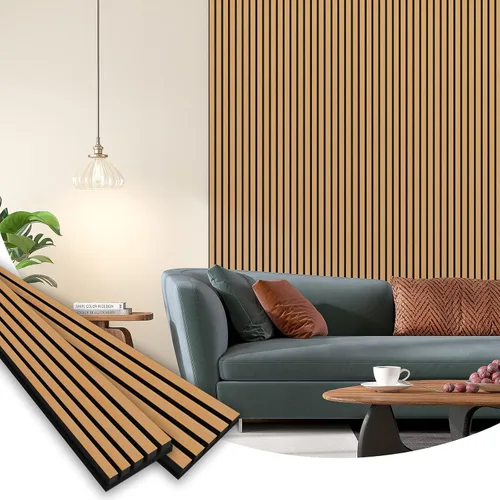 Vista 28 de SMARTSTANDARD Paneles acústicos de listones de madera de muestra, panel de pared de listones de madera insonorizado, nogal, paquete de muestra
