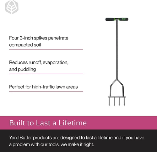 Vista 4 de Lewis Lifetime Tools M-7 C Aireador con puntas, 1 Long-Handled Aerator, Powder-Coated Steel Construction, Cushioned Handles, Easy to Use Lawn Care