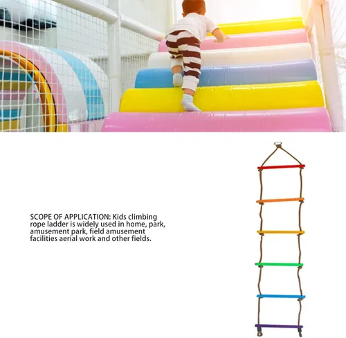 Vista 5 de Escalera de cuerda de escalada, escalera de cuerda de escalada para niños, resistente a la tracción, tejido multicapa, suave y colorido, accesorios