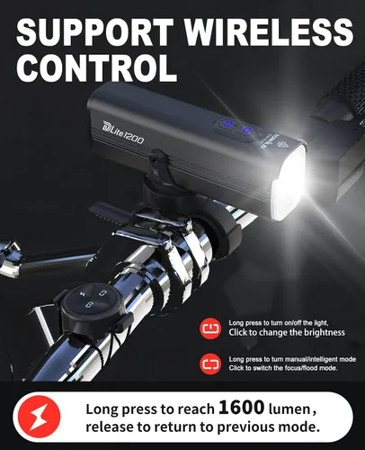 Vista 2 de TOWILD DLite1800 Bike Lights for Night Riding,1800LM Dual Light Source System,Compatible with Garmin/GoPro Mount,5000mAh Rechargeable