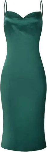 Vista 3 de xxxiticat - Vestido con tirantes delgados, de satén, sin mangas, para cócteles, playa y fiestas, con cuello caído, vestido de longitud media