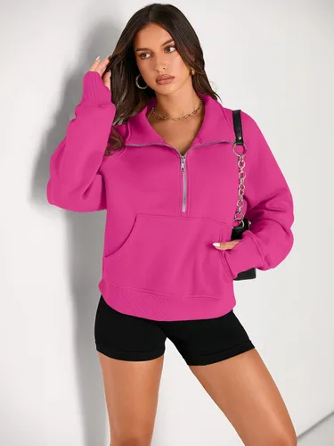 Vista 3 de AUTOMET Sudaderas con media cremallera para mujer, sudadera corta de vellón con cremallera de un cuarto, sudaderas con capucha para el otoño, a