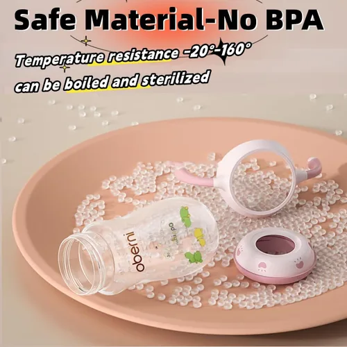 Vista 6 de Botellas para bebé Oberni, botellas de leche para niños con pajita con peso y asa antideslizante, tamaño + flujo rápido variable, 12+ meses, sin