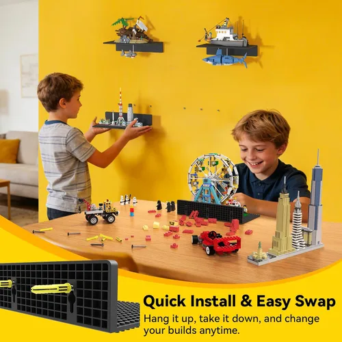 Vista 6 de BlissBox - Juego de 4 estantes flotantes para pared compatibles con Negro