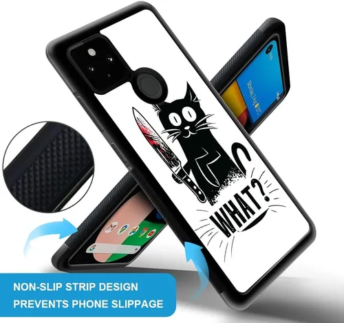 Vista 3 de CARLOCA Compatible with Google Pixel 5 Case,Angry Cat Knife What Pattern Ultra Protection Shockproof Soft Silicone TPU Non-Slip Back for Google