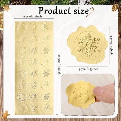 Vista 2 de Gersoniel 480 sellos de sobres de Navidad en relieve, calcomanías de papel de cera para sellar sobres, sellos autoadhesivos para tarjetas