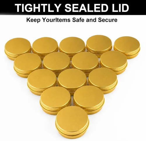 Vista 4 de OBKJJ 102PK latas de aluminio vacías 1oz tapa de tornillo bálsamo vela DIY Dorado