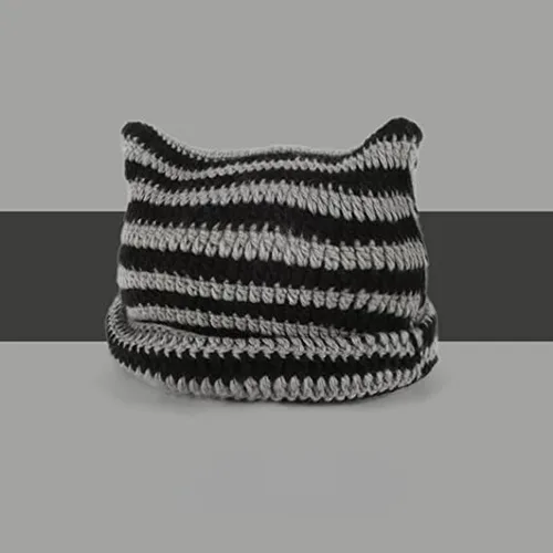 Vista 7 de Gorro de gato con orejas para mujer, gorros holgados para mujer, accesorios grunge, sombreros de ganchillo