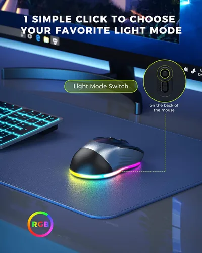 Vista 8 de PEIOUS Ratón inalámbrico, mouse Jiggler para laptop, mouse LED recargable para computadora, mouse movedor aleatorio indetectable con botón