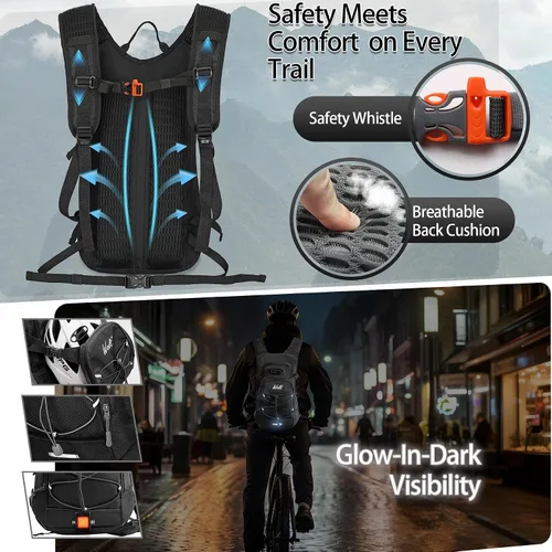 Vista 4 de WOLT Mochila de hidratación 18L para senderismo, mochila de agua con bolsa de agua de 2L para hombres y mujeres, paquete de hidratación para correr