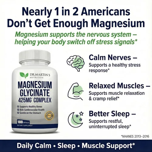 Vista 2 de Glicinato de magnesio premium de 425 mg - 180 cápsulas veganas - Ayuda con el alivio del estrés, el sueño, los calambres musculares y el corazón