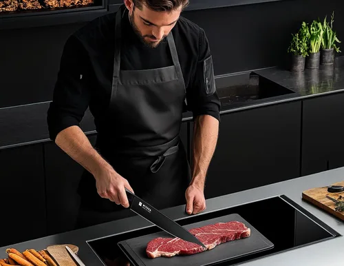 Vista 7 de WIZEKA Cuchillo de cocinero: 8 pulgadas: Cuchillo de cocina extremadamente afilado: acero inoxidable de alto carbono de espiga completa: cuchillo